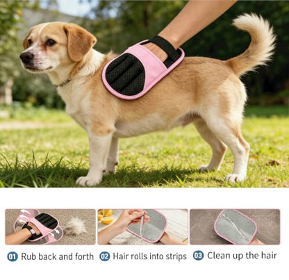 Pet Hair Remover Glove, 2 Pack Electrostatic Remover Gloves for Dogs and Cats, Reusable Wash Mitt for Furniture, Car Seats, Clothes, and Laundry, (Pink)