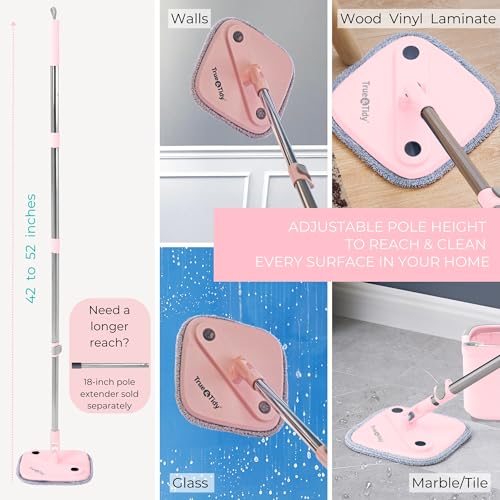True & Tidy® True Clean Mop and Bucket System, Includes Square Spin, Dual Compartment Mop Bucket and 2 Thick Machine Washable Pads New Upgraded with Side Brush & Self Standing Handle, Rose - size: Spin Mop Rose w/ Side Brush & Self Standing Handle