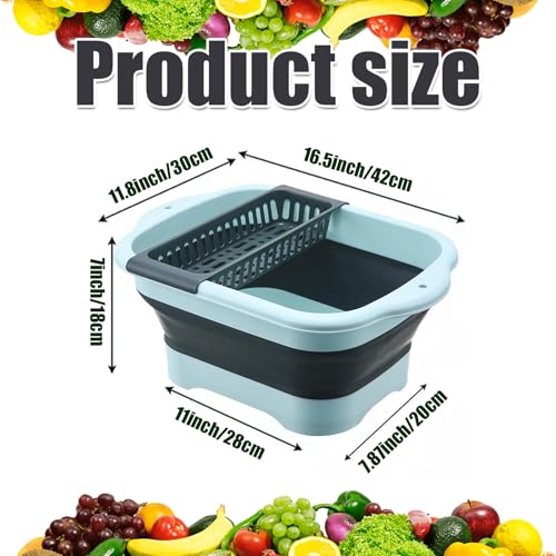Collapsible Dish Basin with Portable Sink, 11L(2.91 Gallon) Collapsible Bucket with Drain Plug, Foldable Sink Tub Dishpan Wash Basin for Vegetable Washing Camping RV Kitchen (Green) - color: Green