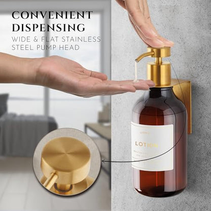 Wall Mount Soap Dispenser Holder, 2 Pack – 304 Stainless Steel, 2.95"×1.97"×2.56", 1.1" Neck Fit, No-Drill Peel & Stick Adhesive, Rustproof, Fits LUSSPA Bottles (Brushed Gold) - color: Brushed Gold