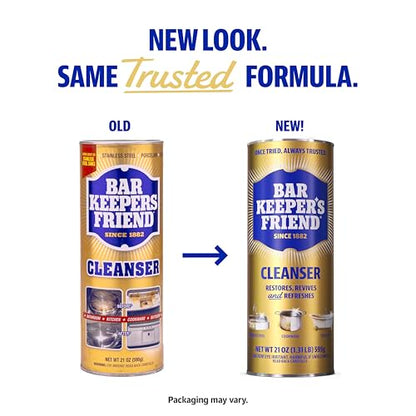 Bar Keepers Friend Powder Cleanser, 12 oz x 2, Multipurpose Cleaner, Degreaser & Remover for Burnt Stainless Steel Pots and Pans, Rust Stains, Hard Water Deposits & Soap Scum