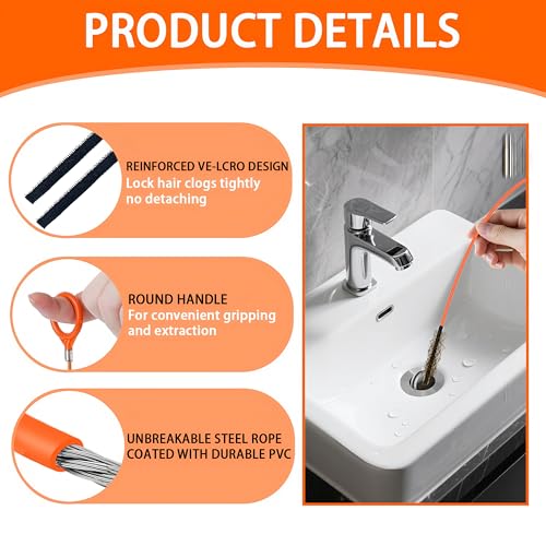 Drain Clog Remover,5 Pack 31.88inch Drain Snake Hair Removal Tool,Shower Sink Unclogger Tool,Hair Catcher Auger Cleaner Tool for Toilet,Kitchen Sink,Bathroom Tub,Floor Drains,Sewer,Pipe Drains Opener