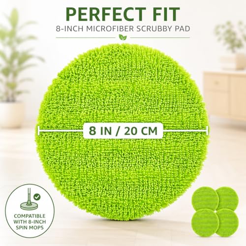 8 Inch Electric Spin Mop Replacement Pads Compatible with VMAI G700, P700 & Gobot - Heavy Duty Green Scrubby Refills - Washable Microfiber Floor Cleaning Heads (Not for Bissell) - size: 8in