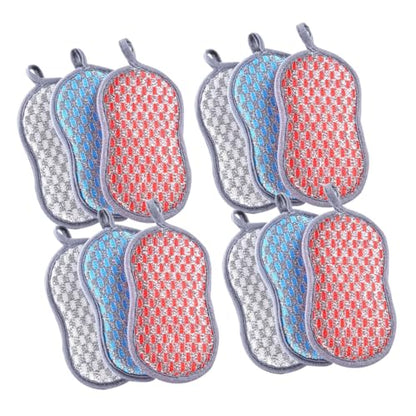 PRETYZOOM 12pcs Kitchen Scrub Brush and Dish Washing Scrubber Sponge Set, Dual-Sided Cleaning Pads for Pots and Pans, Multi-Color Household Kitchen Sink Brushes for Stain Removal