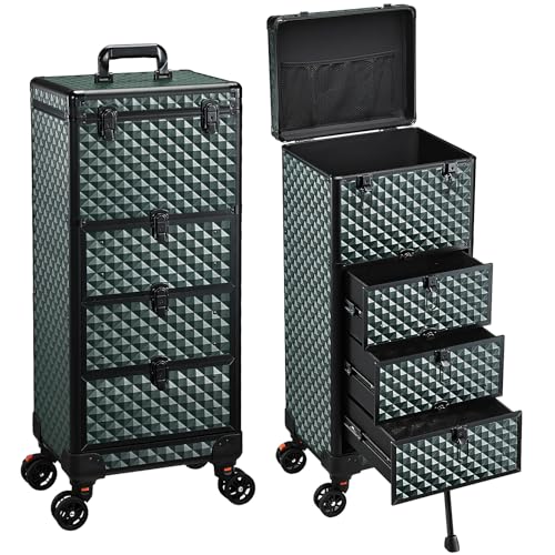 Yueieoun Nail Trolley Cart with 3 Drawers, Salon Station Cosmetology Case on Wheels Rolling Makeup Train Case Nail Case Organizer Beauty Salon Travel Case for Nailart,SPA,Hairstylist,Artist,Dark Green - color: Dark Green