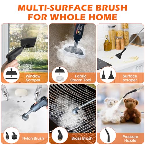 Steam Cleaner for Home & Car-Portable Handheld Steamer for Cleaning with 3-Level Handle, 15s Heat-Up, Large Tank, 16 Accessories - Clean Grease, Grout, Tile, Floor, Couch, Dirt, Furniture