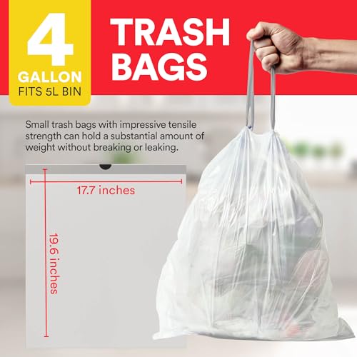 Small Trash Bags 4 Gallon Trash Bags Drawstring - 57 White Unscented Small Garbage Bags | Waste Basket Plastic Trash Can Liners | Bathroom House Cleaning Supplies - style: With Drawstrings