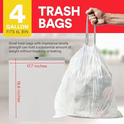 Small Trash Bags 4 Gallon Trash Bags Drawstring - 57 White Unscented Small Garbage Bags | Waste Basket Plastic Trash Can Liners | Bathroom House Cleaning Supplies - style: With Drawstrings