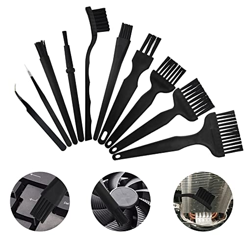 10 in 1 Portable Plastic Handle Nylon Anti Static Brushes Keyboard Cleaning Brush Kit for Cleaning Computer Keyboard Car Lab (Black)