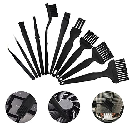 10 in 1 Portable Plastic Handle Nylon Anti Static Brushes Keyboard Cleaning Brush Kit for Cleaning Computer Keyboard Car Lab (Black)