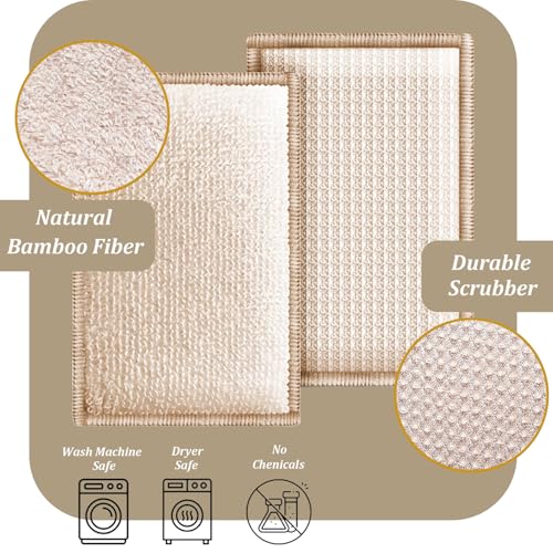 Bamboo Dish Sponge Natural Kitchen Scrub Sponges-Beige,6 Pack - color: 6 Pack