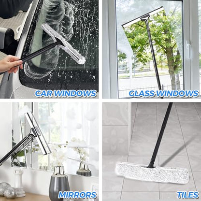 Tiiyee Window Squeegee for Home, 2 in 1 Window Washing kit with 57" Extension Pole Telescopic Shower Door Cleaner Tool Car Windshield Cleaning Long Handle for Glass Doors Floor Tile Wall 14 inch Wide