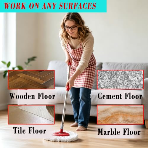 Mop Handle, Mop Replace Heads and Mop Base Brush Replacement | for O Cedar EasyWring 1-Tank System(4 Spin Mop Replacement Head, 4-Section Mop Handles, 1 Base) - color: 1 Sets Mop Handle + 4 White Heads + 1 Base