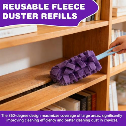 Duster Refill Reusable Fleece Duster Refills, Heavy Duty Feather Flat Dusters Refills Washable Cleaning Pads for Home, Blinds, Car, Pet, Furniture, Fans (5 Pack-Mixed Color)