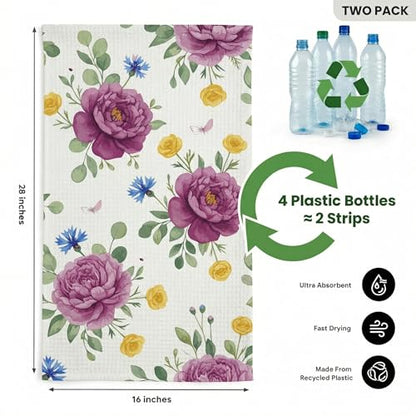 Waffle Kitchen Towels Set of 2 - Ultra Absorbent Quick Dry Dish Towels - Sustainable Reusable Cleaning Tea Towels - Lightweight Hand Towels for Kitchen & Bathroom, 16” x 28” (Plants) - style: Plants