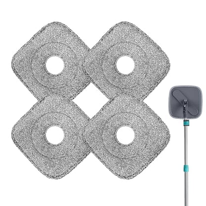4 Pack Square Reusable Microfiber Mop Pads Fit for True & Tidy Spin Mop, Machine Washable Refill, Super Absorbent and Durable for Deep Cleaning, 9x9 Inch