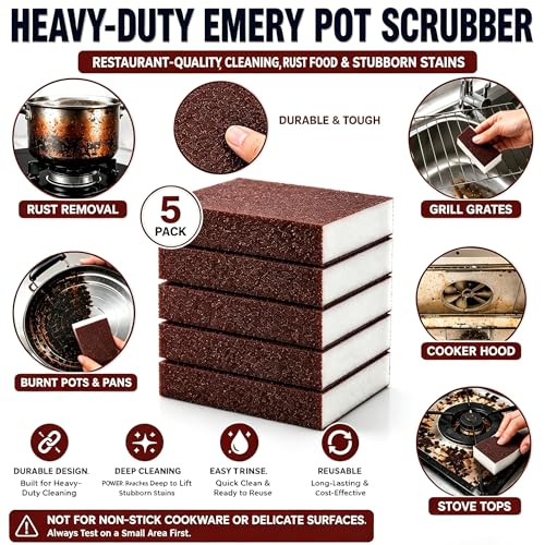 Magic Emery Cleaning Sponge, Nano Carborundum Scrub Pads, Rust Remover Sponge for Pots Pans, Heavy Duty Kitchen Cleaning Scrubber for Burnt Food, Sink, Bathroom, 5 Pack