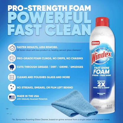 Windex Fast Shine Foam Glass Cleaner, No-Drip Windows, Doors, Mirrors & Countertops Aerosol Cleaning Spray, Streak-Free Shine, Removes Fingerprints, Dust, Dirt, Grime & More 19 oz (Pack of 6) - size: 19 Fl Oz (Pack of 6)