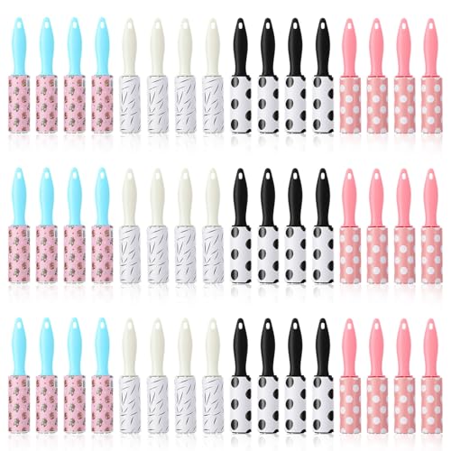 48 Pcs Mini Lint Roller Travel Size, 5.9 Inch Portable Sticky Lint Remover for Pet Hair, Clothes, Furniture & Car Seat, Compact Rollers for On-The-Go Quick Cleanups, 4 Colors