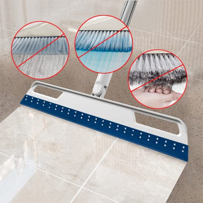 Multifunction Rubber Air Broom, Silicone Broom with 56" Long Handle, 4 in 1 Rubber Squeegee Sweeper for Floor Bathroom Kitchen Shower Tile Pet Hair Fur Marble Glass Water Window Foam Cleaning (Blue) - color: Blue