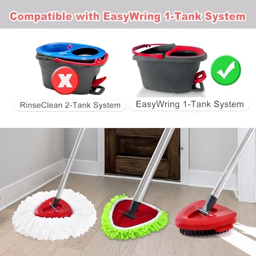 Mop Handle for O Cedar,2 Spin Mop Base for Ocedar, Mop Stick Pole Handle Adjustable 30-58" and Replacement Mop Base Part for EasyWring Spin Mop, Lightweight & Durable - color: Red-2-1