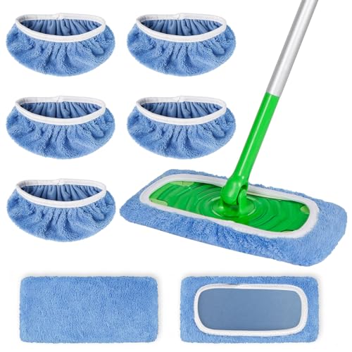 AmaVins 5 Pack Reusable Microfiber Mop Pads Compatible with Swiffer Sweeper Mop, Wet and Dry Flat mop Cover, Washable Swiffer Pads for Surface/Hardwood Floor Cleaning (Mop is Not Included) - color: Azure 5 Pack