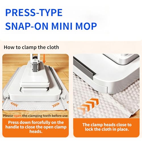 Press Grip Mini Mop for Tight Spaces – 39in Compact Handle, One-Click Zero-Touch Cloth Change Flat Map, Compatible with Tissues/Wipes/Old Cloths/Disposable Pads, Wet/Dry Cleaning (10 Reusable Cloths) - size: 39in Short Handle Mini Mop with 10 Reusable Clo