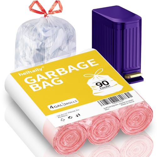 Small Trash-Bags-Bathroom 4 Gallon Drawstring Garbage-Bag - Kitchen Bedroom Car Size Unscented Clear White 90 Count Recycle Plastic Tall Liners for Office Outdoor Garden Waste Basket Can Heihaily - style: Red Drawstring-4Gal-90