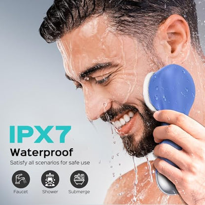 COSLUS FBS03 Face Scrubber Facial Cleansing Brush: 2 in 1 Spin and Vibration Patented, Silicone Electric Exfoliator Scrubber with Automatic Foaming, Waterproof Face Cleanser Brush for Men and Women - color: Dark Blue