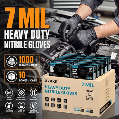 HEAVY DUTY 7 Mil Nitrile Black Gloves Disposable Latex Free Rubber Latex Cleaning Mechanic Food Prep Gloves 1000PCs - size: Medium