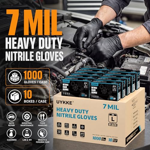 HEAVY DUTY 7 Mil Nitrile Black Gloves Disposable Latex Free Rubber Latex Cleaning Mechanic Food Prep Gloves 1000PCs - size: X-Large