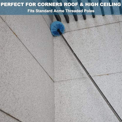 2 Pack Cobweb Duster Head Brush-Twist-On Spider Web Brush for Outdoor & Indoor Web Cleaning // Fits Standard Acme Threaded Poles // Cobweb Duster Brush Head Only-Blue