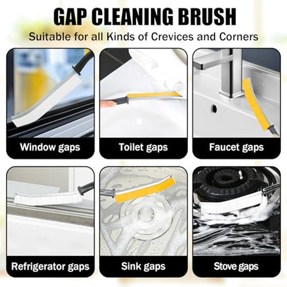2 PCS Cleaning Gap Brush Set Narrow Crevice Scrub Brush with Stiff Bristles Handle Detail Cleaning Brushes for Home,White,Yellow - color: White,yellow