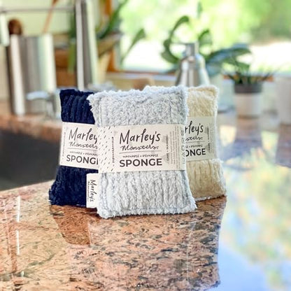Marley's Monsters Chenille Washable Sponge – Reusable Eco-Friendly Kitchen Scrubber – Soft 100% Cotton Chenille & Recycled Foam – 3.5" x 5" Handmade in USA (Cocoa) - color: Cocoa