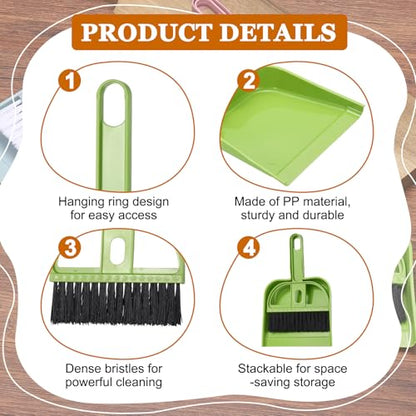 uxcell 2 Pcs Mini Dustpan and Brush Set, Small Broom and Dustpan Set for Home Office Tabletops Sofas Keyboards Cleaning, Bright Green - color: Bright Green