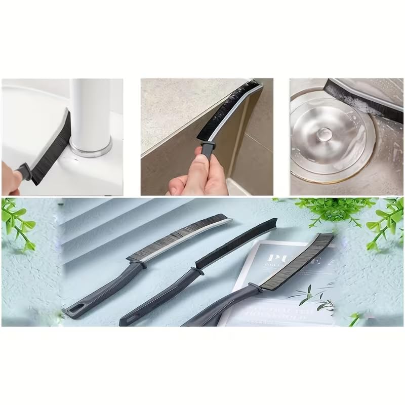 Grooved Detail Cleaning Brush - Handheld Hard Bristle Brush for Tile Grout, Window Tracks, Appliance Seams & Tight Gaps - Compact Gap and Crevice Scrubber Tool (Black)