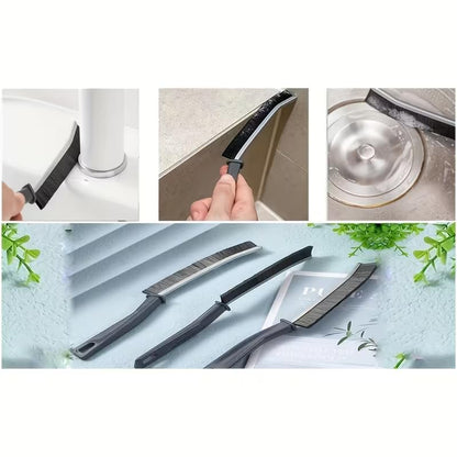 Grooved Detail Cleaning Brush - Handheld Hard Bristle Brush for Tile Grout, Window Tracks, Appliance Seams & Tight Gaps - Compact Gap and Crevice Scrubber Tool (Black)