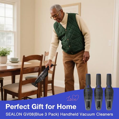 SEALON GV08 (Blue 3 Pack) Handheld Vacuum Cleaner - 10,000 Pa Suction Power for Curtains, Carpets, Sofas & Pet Hair - color: Gv08-blue-3