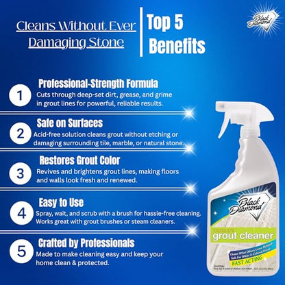 Black Diamond Stoneworks Ultimate Grout Cleaner for Tile Floors — Acid-Free Deep Cleaner Removes Grease, Dirt & Soap Scum Without Damaging Grout — Safe for Marble and All Natural Stone (1-Quart) - size: 32 Fl Oz (Pack of 1)