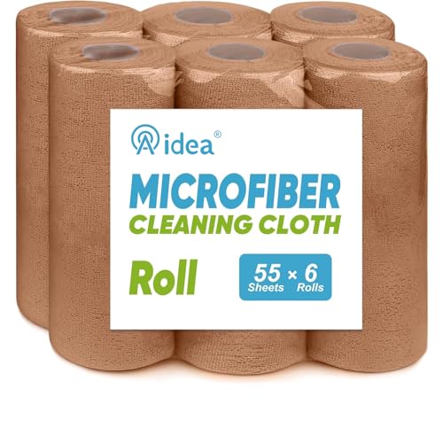 AIDEA Microfiber Cleaning Cloth 330 Sheets 6 Roll, Microfiber Towels for Cars, Shop Rags Washable, Cleaning Rags Reusable Paper Towels for Automotive, Mechanic, Workshops, House,11×9", Coffee - color: Coffee, size: 55 Count (Pack of 6)