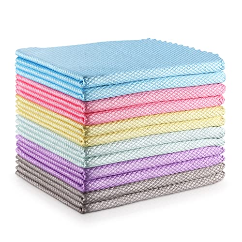 Streak Free Window Cleaning Cloth Miracle Microfiber Cloths for Glass,Kitchen,Counter,Mirror Lint Free Dish Drying Cloths Glass Polishing Rag,All-Purpose,Reusable,Fish Scale Nanoscale towel Pack of 12 - color: 6 Color Assorted 12p