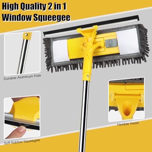 Dymoll 96" Long Handle Window Wall Cleaner Tool with Extension Pole,2 in 1 Large Window Squeegee with Cleaning Mop Tools Kit for Window/Wall/Baseboard/Floors Clean/Solar Panel Washer
