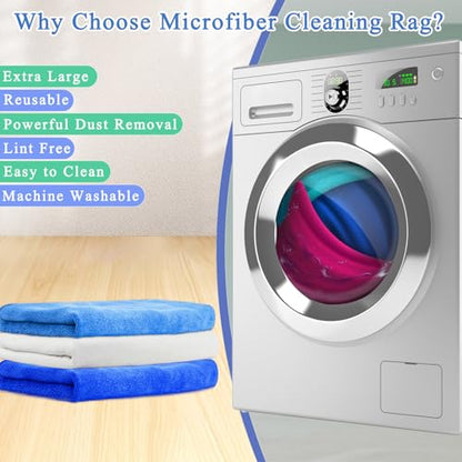 12 Pcs Extra Large Microfiber Cleaning Cloth, 20" x 30" Washable Reusable Large Floor Cloth Rags, Microfiber Towels for Mop Cleaning Office Bathrooms Housekeeping (Blue, White) - color: Blue Style 2