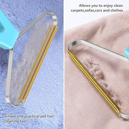 Pet Hair Remover for Furniture, Reusable Lint Cleaner Tool for Couch, Carpet & Clothing – Dual-Sided Pet Hair Removal Rake for Dogs & Cats, Durable Copper Lint Scraper with Ergonomic Handle