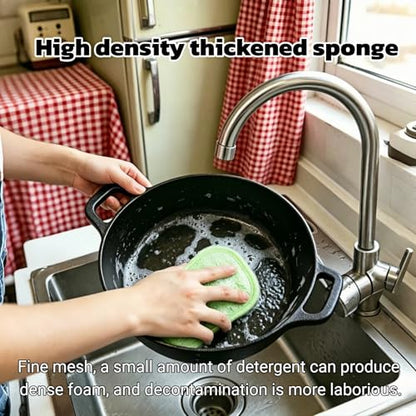 Multipurpose Kitchen Scrub Sponges, Heavy Duty Cleaning Non-Scratch Scrub Sponge, Double-Sided Reusable Microfiber Sponge with Hanging Rope for Household Cleaning, Dishes, Pots (5 Colors)