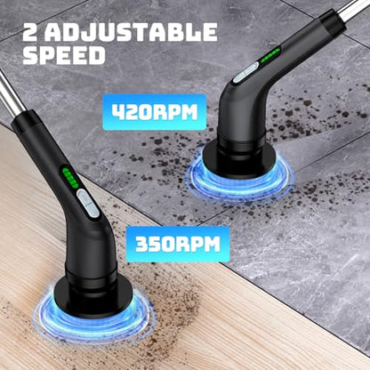 Highyes Electric Spin Scrubber, Powerful 2-Speed Cleaning Brush, | IPX7 Waterproof with 7 Reusable Brush Heads & Extendable Handle, for Bathroom Toilet Shower Kitchen Wall Tile Floor Grout - color: Black