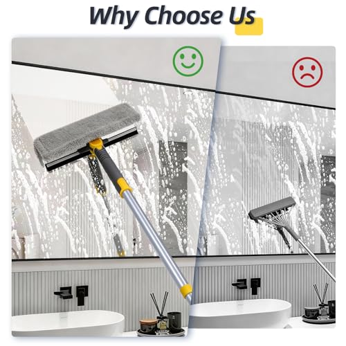 Masthome 77" Squeegee for Window Cleaning | 2-in-1 Window Cleaning Kit, 180° Lockable Rotating Head, Adjustable Pole for High Window