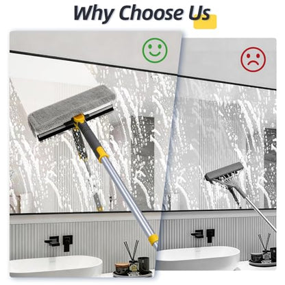 Masthome 77" Squeegee for Window Cleaning | 2-in-1 Window Cleaning Kit, 180° Lockable Rotating Head, Adjustable Pole for High Window