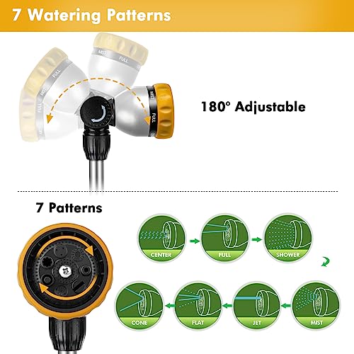RESTMO Metal Watering Wand, Heavy Duty Garden Hose Wand with 180° Swivel Ratcheting Head, 16'' Hose Nozzle Sprayer with 7 Spray Patterns and Flow Control, for Water Hanging Baskets and Shrubs, Yellow - color: Yellow