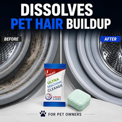 Washing Machine Cleaner Ultra – Pet Owners Edition | Deep Cleaning & Freshening | Removes Odors & Residue from Pet Laundry | Front & Top Load Washers HE Supported | 24 Tablets 1 Year Supply GRIME LABS - style: ULTRA Washing Machine Pet Owners